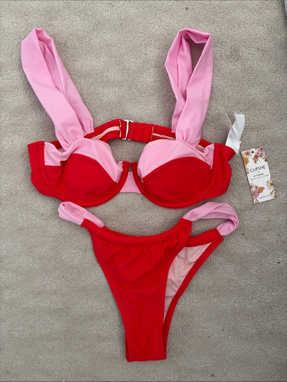 Cupshe Red & Pink Colorblock Underwire Bikini Set